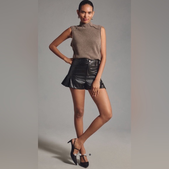 Mable Pants - Black Leather Women Shorts - Mable Anthropologie Faux Leather Skirty Shorts